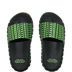 Marc Jacobs Black and Neon Green Slide Sandals